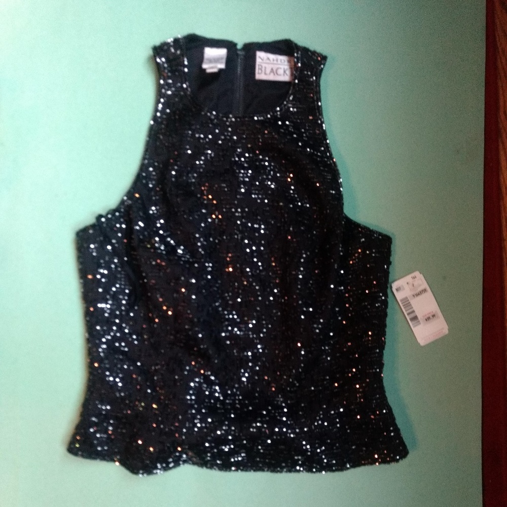 Black beaded top, NWT, 2